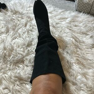 Michael Kors Black Suede Boots over the knee 4 inch heels